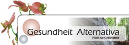 "Gesundheit Alternativa Logo mit Blüten und Waldmotiv, Text: Praxis für Gesundheit."