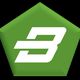 Groene vijfhoek met wit symbool dat lijkt op een gestileerde hoofdletter "B".