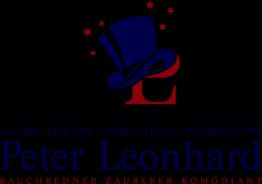 Die Illustration zeigt Zylinder und Sterne mit dem Text "Peter Leonhard: Zauberer und Komödiant".