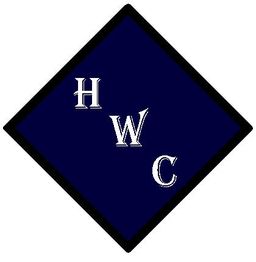 Schwarzes Raute-Logo mit weißen Buchstaben "HWC" auf dunkelblauem Hintergrund.