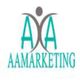 Logo with teal 'AA', abstract figure, and text "AAMarketing" below.