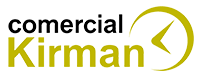 Logotipo de Comercial Kirman con un reloj estilizado en amarillo y negro.