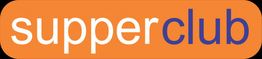 Logo "supperclub" com fundo laranja, texto "supper" branco e "club" azul.