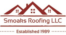 Logo of Smoaks Roofing LLC with house icons, established 1989.