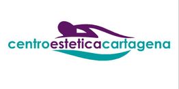 Logo con el texto "centroesteticacartagena" y un dibujo de una figura acostada en violeta.