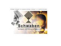 Gold- und Silberbarren, Münzen und der Schriftzug "Schwaben Vermögens- und Vorsorgemanagement".