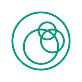 Cerchi verdi intrecciati su sfondo bianco.