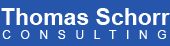 Blaues Logo mit weißem Text: "Thomas Schorr CONSULTING".