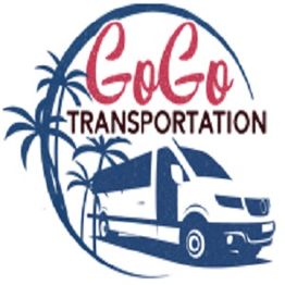 "GoGo Transportation logo with a van and palm trees."