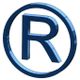 Blaues, dreidimensionales "R"-Symbol in einem Kreis, steht für eingetragenes Warenzeichen.