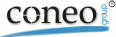Logo mit dem Text "coneo group" in schwarzer und blauer Schrift auf weißem Hintergrund.