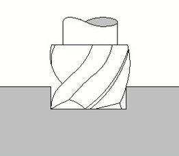 Illustration eines Werkzeugs mit Spiralmuster, das in eine flache graue Oberfläche integriert ist.