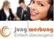 Junge Frau mit Headset, lächelt. Logo: "jung|werbung", Slogan "Einfach überzeugend."