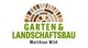 Logo mit buntem Halbkreis und Text: "Garten & Landschaftsbau Matthias Wild".