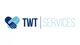 Logo mit zwei blauen Händen in Herzform links, daneben die Beschriftung "TWT Services".