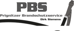 Logo von PBS Prignitzer Brandschutzservice mit einem Strahlrohr rechts.