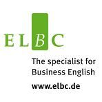 Logo mit grünem Schriftzug "ELBC", Text "The specialist for Business English", URL "www.elbc.de".
