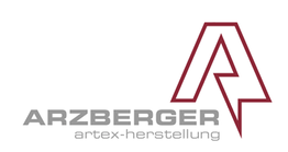Logo von Arzberger Artex-Herstellung mit stilisiertem "A" in rot und grauer Schrift darunter.
