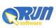 Logo de Run Software con flecha amarilla en fondo azul.