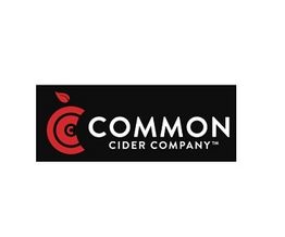 Logo of Common Cider Company with a red apple and a black background.