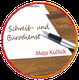 Füller auf Papier, Text: "Schreib- und Bürodienst Maja Kullick" in rundem Logo.