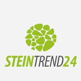 Logo von SteinTrend24 in Grün und Grau mit einem Kreis aus ungleichmäßigen Formen.