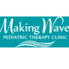 "Logo of Making Waves Pediatric Therapy Clinic in white text on a teal background with wave graphic."