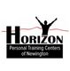Silhouette with raised arms in "Horizon" logo for Personal Training Centers of Newington.