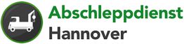 Logo mit Abschleppfahrzeug-Symbol und Text "Abschleppdienst Hannover" in Grün und Schwarz.