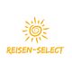 Logo mit einer Sonne und dem Text "REISEN-SELECT" in orange.