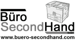 Logo mit Text "Büro SecondHand" und einer Abbildung eines Kopierers. Webseite: www.buero-secondhand.com.