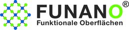 "Logo von FUNANO: Funktionale Oberflächen mit Molekülstruktur und grünem 'O'"