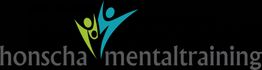 Logo von honscha mentaltraining mit zwei stilisierten Personen in Grün und Blau auf schwarzem Hintergrund.