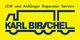 Gelbes Logo von "Karl Birschel", LKW und Anhänger Reparatur Service in blauer Schrift.