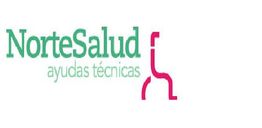Logo de NorteSalud con texto "ayudas técnicas" y un diseño gráfico de color rosa a la derecha.