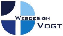 Logo mit blauem Muster und Text: "Webdesign Vogt".