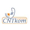 Logo mit Aufschrift CNTkom, stilisiertes Telefon in Blau und Orange.