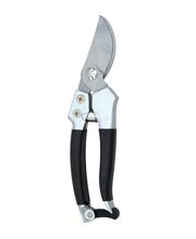 Gartenschere mit schwarzem Griff und silberner Klinge, ideal zum Schneiden von Pflanzen.