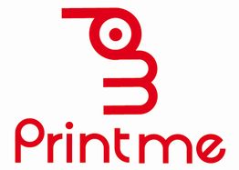 Logotipo de "Printme" en color rojo con un diseño abstracto en la parte superior.