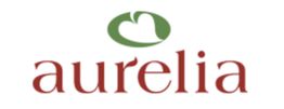 Logo mit Schriftzug "aurelia" in Rot und grünem Herzmotiv darüber.