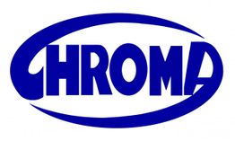 Blaues CHROMA-Logo mit ovalem Rahmen um den Schriftzug.