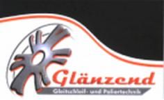 Logo mit grauem Zahnrad und Text "Glänzend" in Rot, darunter "Gleitschliff- und Poliertechnik".