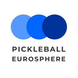Trois cercles bleus avec le texte "Pickleball Eurosphere" en dessous.