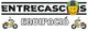 Texto: "EntreCascos Equipación". Icono de casco sonriente y dos motos amarillas.