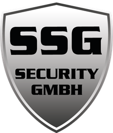 SSG Security GmbH Logo auf einem silbernen Schild.