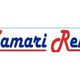 Logo con testo "Kamari Rent" in blu e rosso su sfondo bianco.