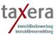 Logo mit rotem "X", Text: "taxera", "Immobilienbewertung, Immobilienvermittlung".