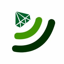 Logotipo con un triángulo verde y dos curvas verdes en fondo blanco.