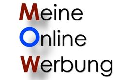 Textlogo: "Meine Online Werbung" in Schwarz, Rot, Blau.