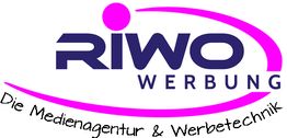 Logo von RIWO Werbung, lila und schwarz, mit Text "Die Medienagentur & Werbetechnik".